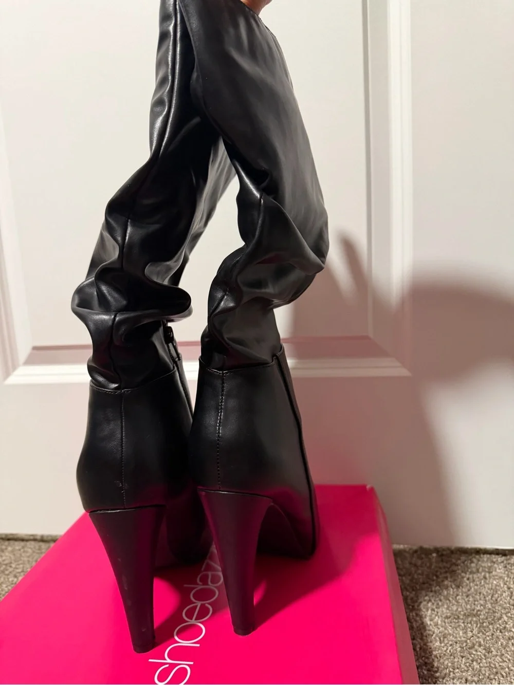 Shoe Dazzle Black Pointed-Toe Slouch Over-the-Knee Boots